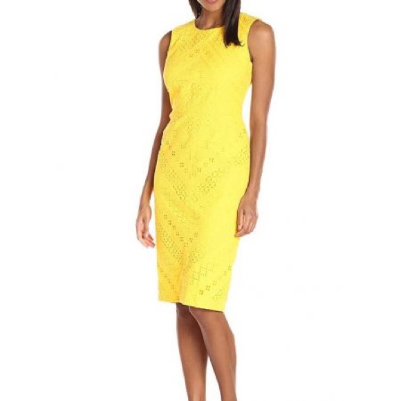 Maggy London Dresses & Skirts - Yellow Eyelet Cotton Dress, trendy/beautiful on.
